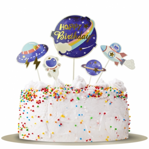 Decorațiuni pentru tort - Galaxy - Happy Birthday 5 buc